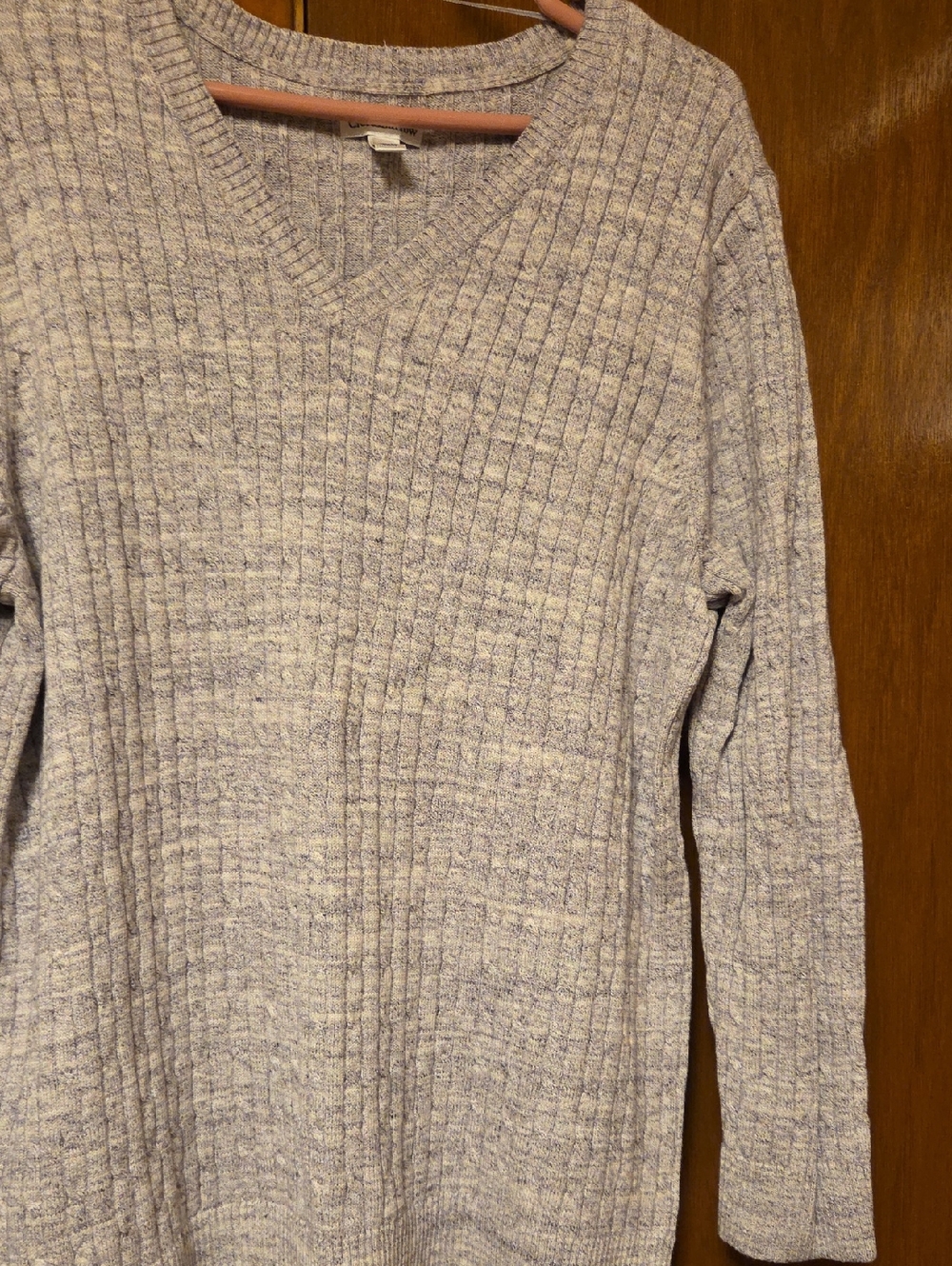 Women's Purple Gray V-Neck Ribbed Sweater